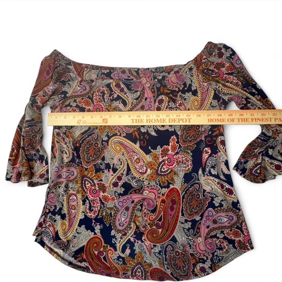 Veronica M Multicolor Paisley Off-The-Shoulder Top with Bell Sleeves - Picture 3 of 5